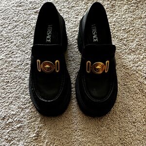 Versace Lug Sole Loafers with Gold Medallions 38